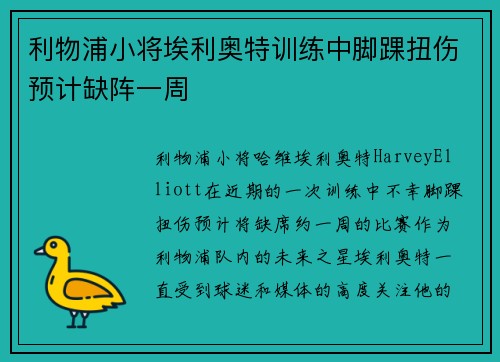 利物浦小将埃利奥特训练中脚踝扭伤预计缺阵一周 利物浦小将埃利奥特训练中脚踝扭伤预计缺阵一周